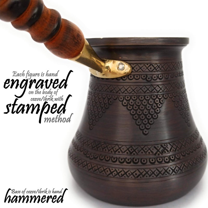 DEDE Copper - PCZ Series (XXLarge-28fl.oz) - Thickest Solid Copper Engraved/Hammered Turkish Greek Arabic Coffee Pot with Wooden Handle, Stovetop Coffee Maker Cezve,Jezve,Jazva,Ibrik,Briki (Antique) - Image 5